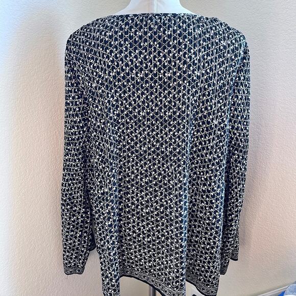 Max Studio black white rouched long sleeve loose fit Womens blouse 2XL plus - Picture 5 of 7